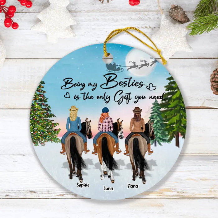 Custom Personalized Besties Riding Horse Ornament - Upto 3 Besties - Best Gift For Friends - Thank God For Horses And Friends