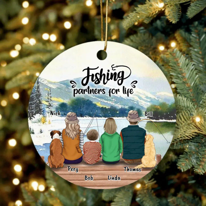 Custom Personalized Fishing Ornaments - Parents with 2 Kids/Single Parent/Couple/Solo Man/Woman with Upto 4 Dogs - Best Gift For Fishing Lovers