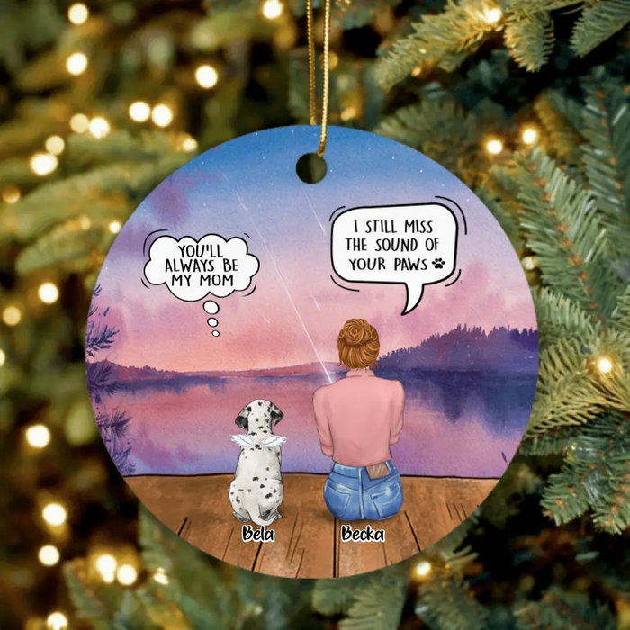 Custom Personalized Memorial Pet Mom Ornament - Woman With Upto 5 Pets - Best Gift For Pet Lover - It's So Hard To Say Goodbye