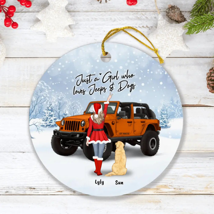 Custom Personalized Christmas Off-road Girl Circle Ornament - Girl With Upto 4 Pets - Christmas Gift For Dog/ Cat Lover - Just A Girl