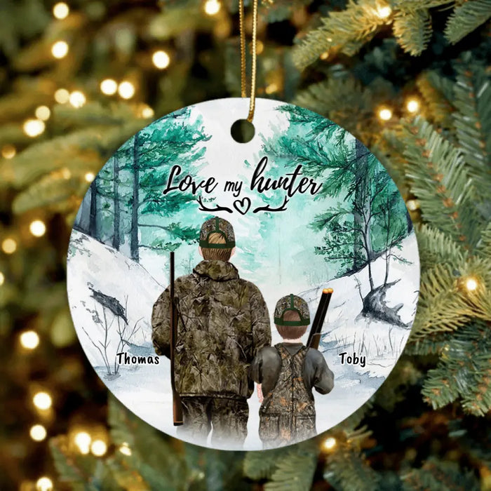 Custom Personalized Hunting Ornament - Single Parent With 1 Kid/ Couple/ Solo Man/Woman - Best Gift For Hunting Lovers