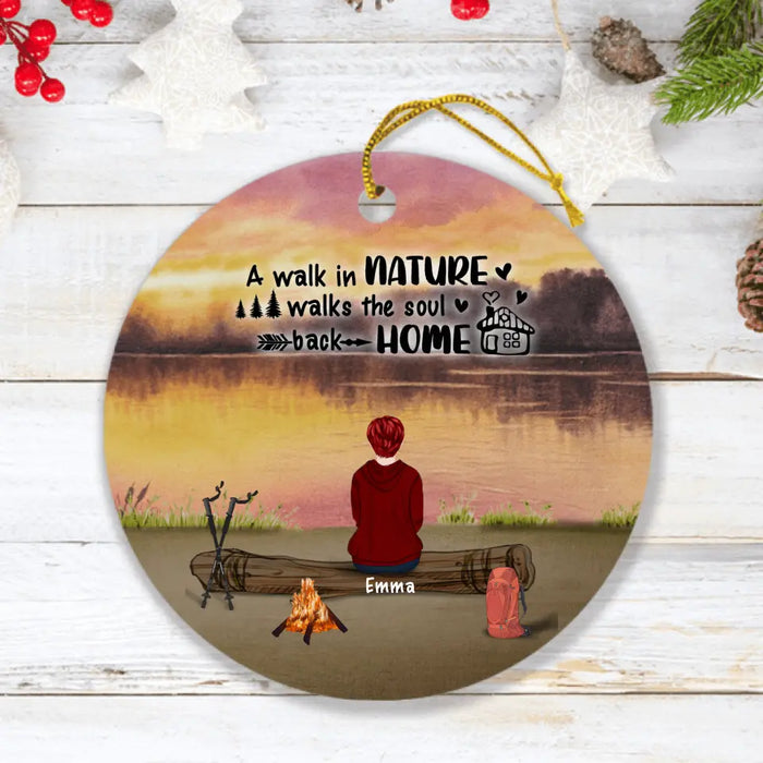 Personalized Hiking Ornament - Man/ Woman/ Couple/ Parents With Upto 6 Pets And 4 Kids - Gift For Hiking Lover - Head For The Hills