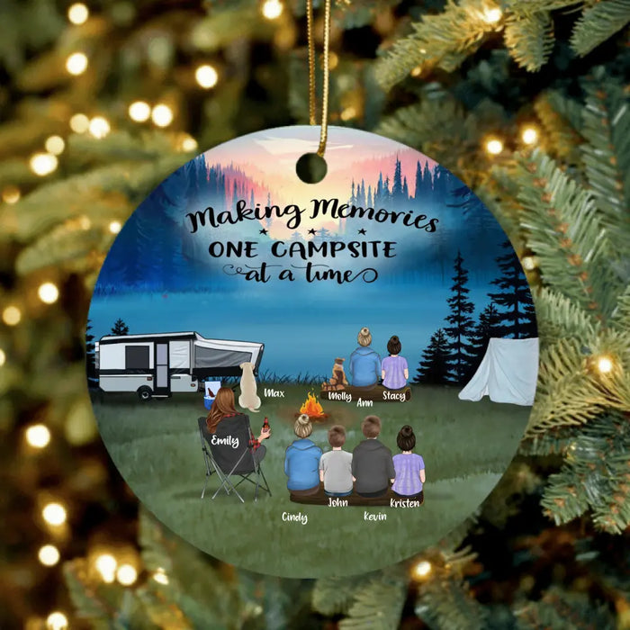 Custom Personalized Camping Ornament- Adult/ Single Parent With Up to 6 Kids, 6 Pets - Making Memories One Campsite At A Home - Full Option