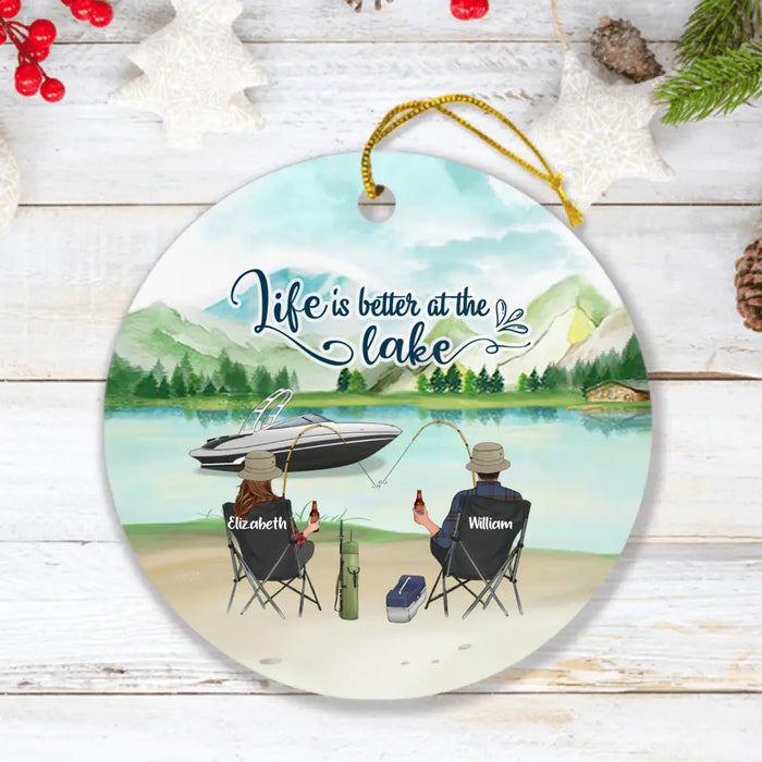 Custom Personalized Fishing Family Ornament - Parents With Upto 4 Kids - Gift For Fishing Lover - Life Is Better At The Lake