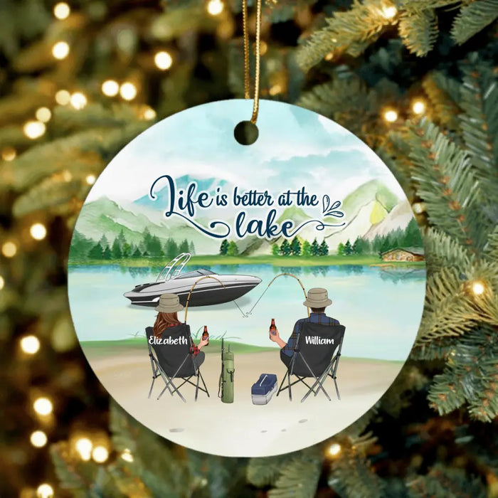 Custom Personalized Fishing Family Ornament - Parents With Upto 4 Kids - Gift For Fishing Lover - Life Is Better At The Lake