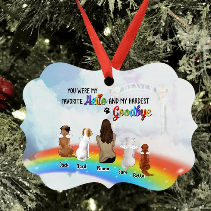 Custom Personalized Memorial Pets At Rainbow Bridge Ornament - Upto 5 Pets - Memorial Gift For Dog Lovers/Cat Lovers - Just Saying Goodbye For A While Till We Meet Again At The Rainbow Bridge