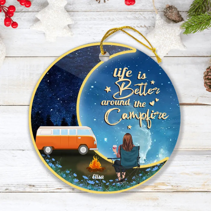 Custom Personalized Camping Moon Ornament - Man/ Woman/ Couple - Best Gift For Camping Lover - Life Is Better Around The Camfire