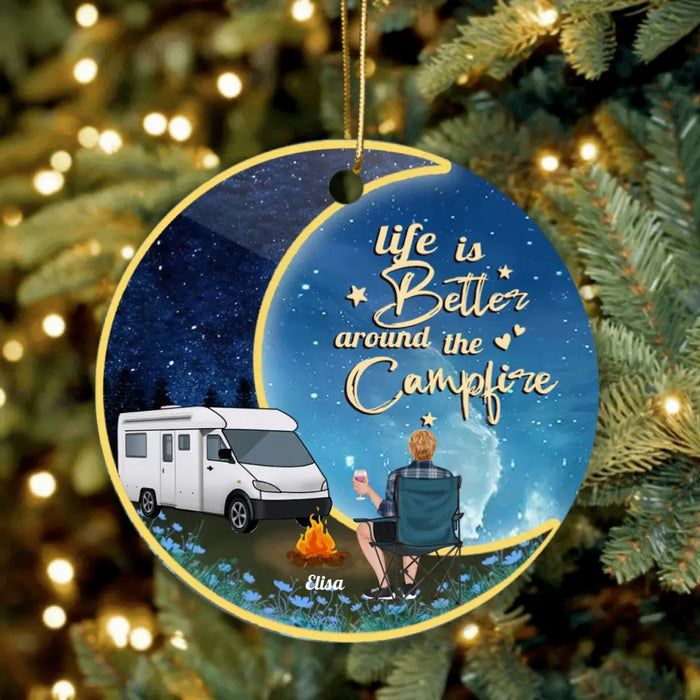 Custom Personalized Camping Moon Ornament - Man/ Woman/ Couple - Best Gift For Camping Lover - Life Is Better Around The Camfire