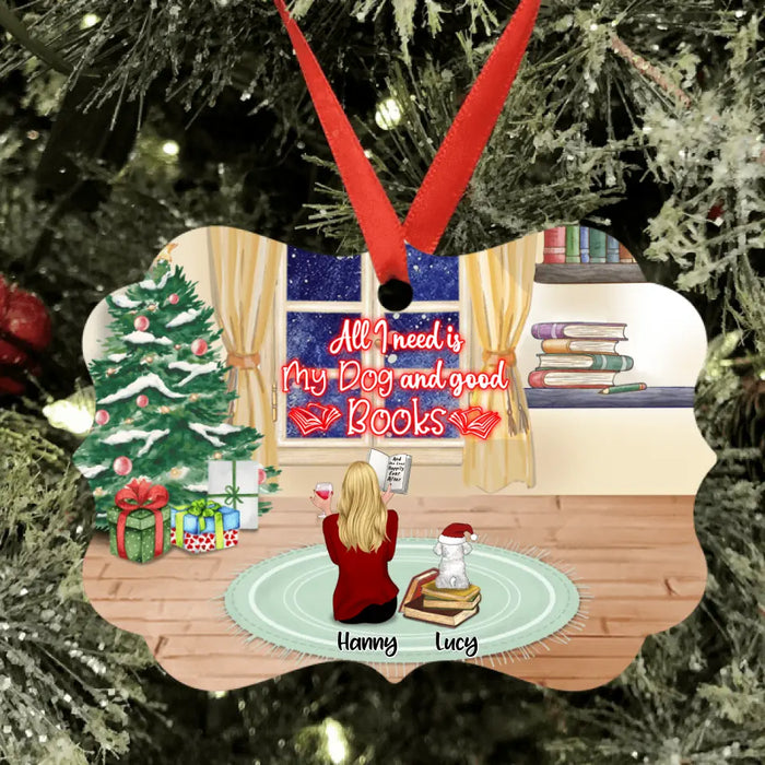 Custom Personalized Christmas With Books And Pets Ornament - Upto 6 Pets - Best Gift For Dog/ Cat Lover - All I Need Is My Dogs And Good Books