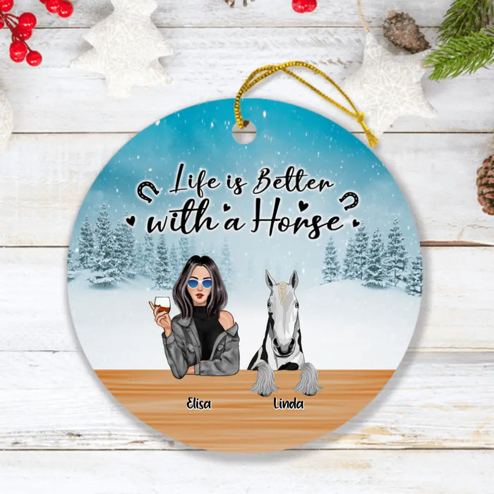 Custom Personalized Horse Mom Ornament - Upto 4 Horses - Best Gift For Horse Lovers - Merry Horsemas