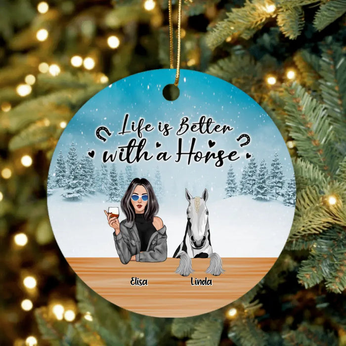 Custom Personalized Horse Mom Ornament - Upto 4 Horses - Best Gift For Horse Lovers - Merry Horsemas