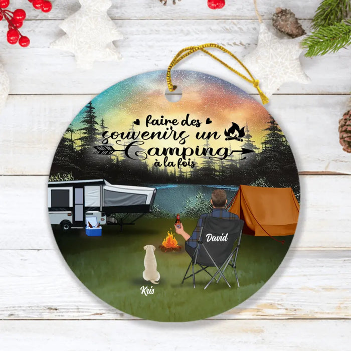 Personalized Night Camping Ornaments - Best Gift For Camping Lover - Couple/Single Parent/Solo - Upto 5 Kids and 3 Pets