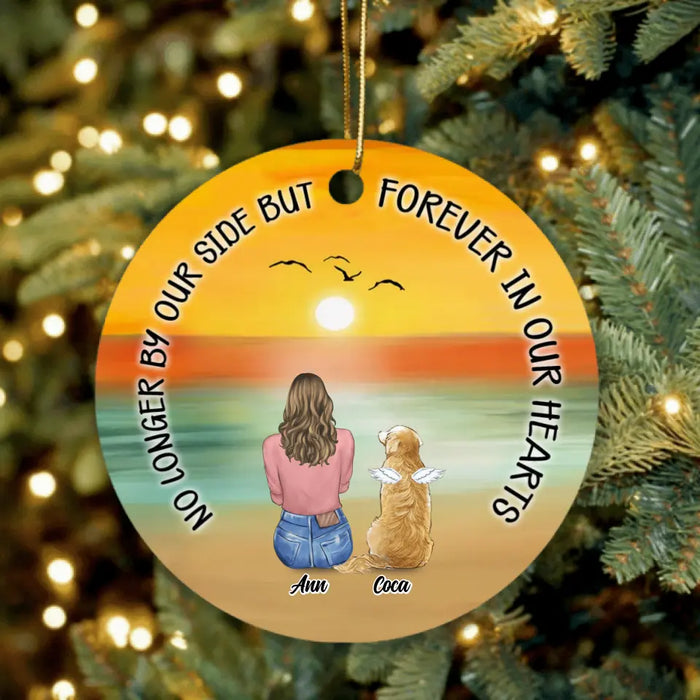 Custom Personalized Memorial Pet Loss Circle Ornament - Upto 4 Pets - Memorial Gift Idea For Dog/Cat Lovers - No Longer By Our Side But Forever In Our Hearts