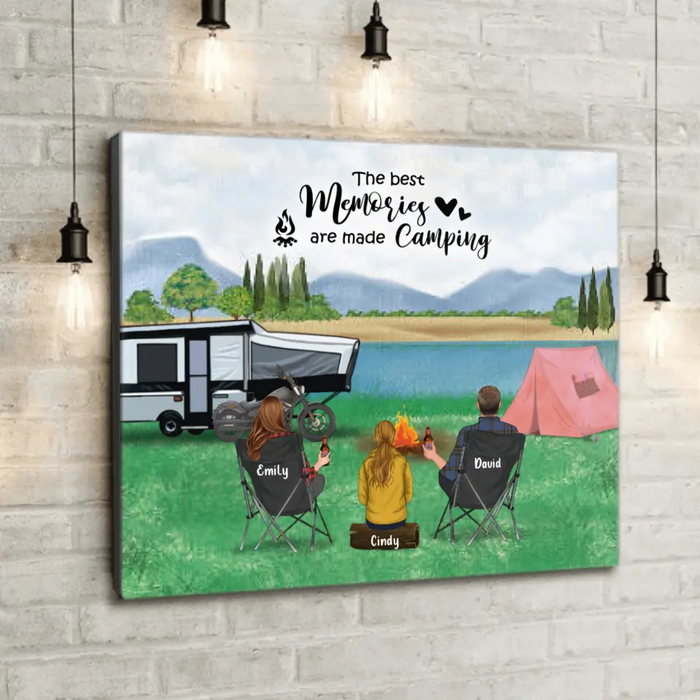 Personalized Camping Canvas - Parents with 1 Kid and up to 5 Pets - Gift For Father's Day - The best memories are made camping