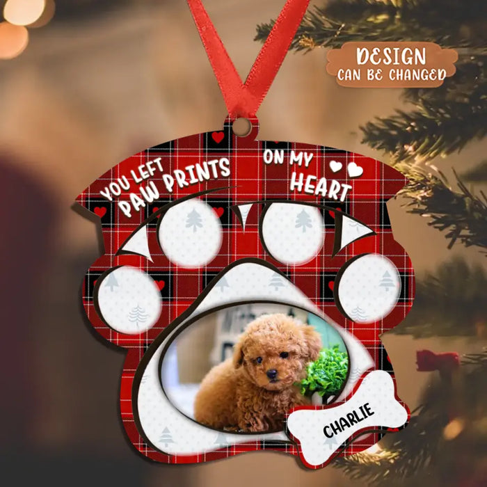 Custom Personalized Memorial Wooden Ornament - Upload Pet Photo - You Left Paw Prints On My Heart