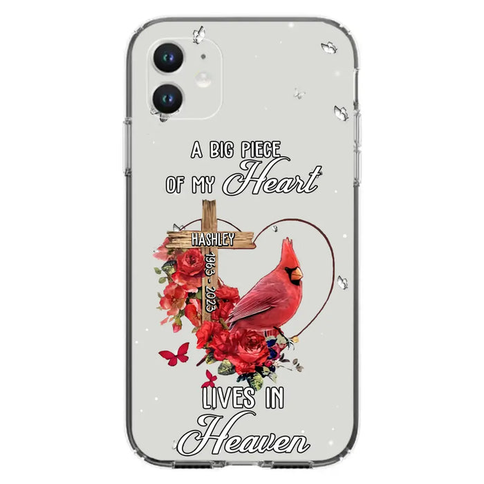 Personalized Memorial Cardinal Phone Case - Memorial Gift Idea For Family - A Big Piece Of My Heart Lives In Heaven - Case For iPhone/Samsung