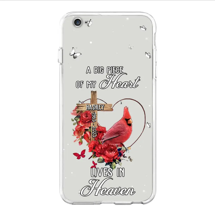 Personalized Memorial Cardinal Phone Case - Memorial Gift Idea For Family - A Big Piece Of My Heart Lives In Heaven - Case For iPhone/Samsung