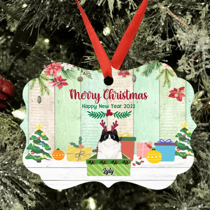 Custom Personalized Cat Boxes Ornament - Upto 3 Cats - Christmas Gift For Cat Lover - Merry Christmas