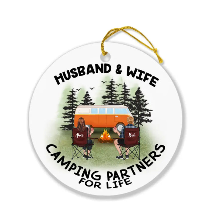 Custom Personalized Camping Ornament - Upto 4 Pets - Best Gift For Camping Lover - Husband And Wife Camping Partners For Life