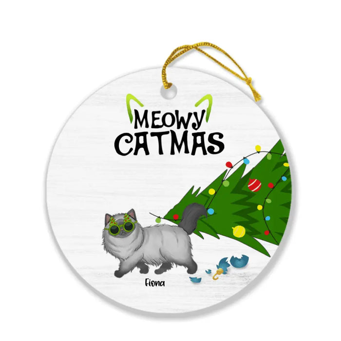 Custom Personalized Christmas Cat Ornament - Upto 4 Cats - Best Gift For Cat Lovers - Meowy Catmas