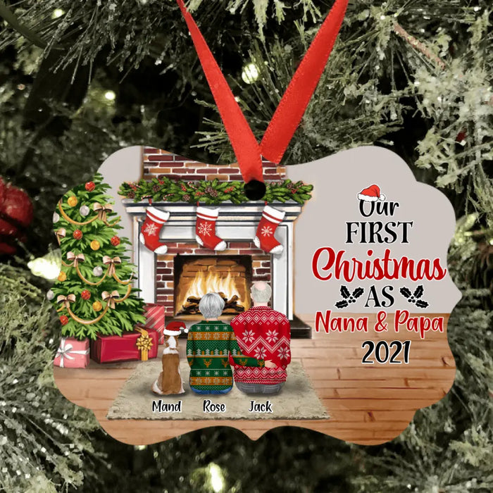 Custom Personalized First Christmas As Nana & Papa Ornament - Couple With Upto 4 Pets - Christmas Gift For Dog/ Cat Lover