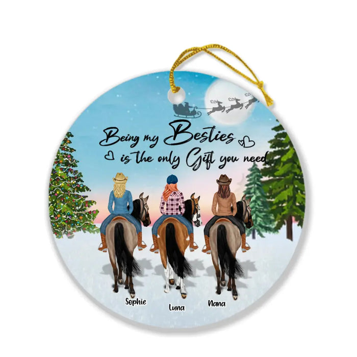 Custom Personalized Besties Riding Horse Ornament - Upto 3 Besties - Best Gift For Friends - Thank God For Horses And Friends