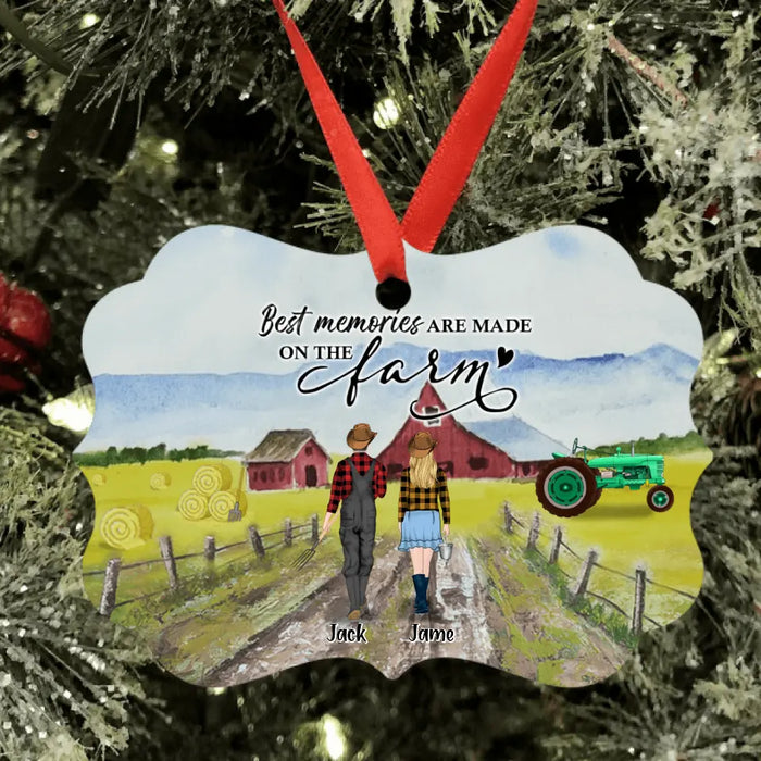 Custom Personalized Farming Family Ornament - Couple/ Parents With Upto 2 Kids And 4 Dogs - Gift For Farming Lover - Best Memories Are Made On The Farm