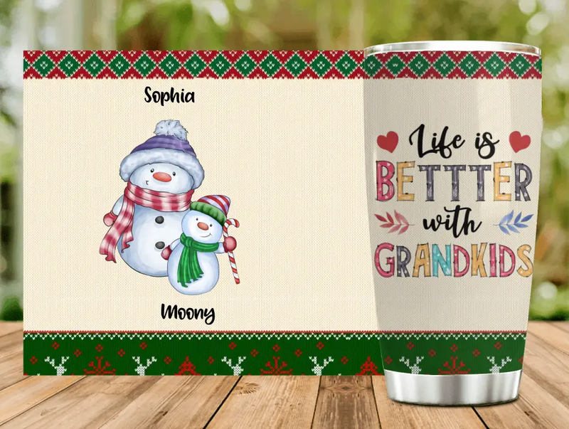 Personalized Grandma Tumbler - Gift Idea For Christmas  - Up to 5 Grandkids - Life Is Better With Grandkids