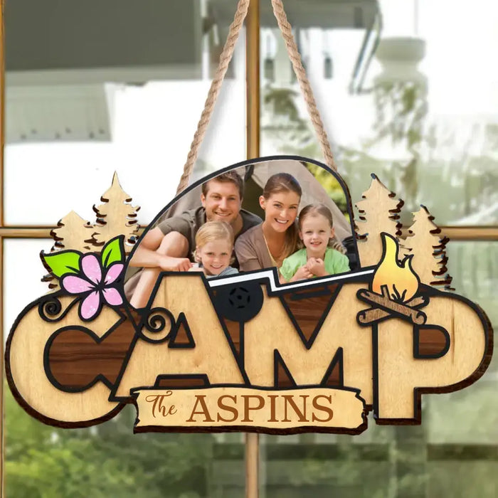 Custom Personalized Camping Family Wooden Sign - Upload Photo - Gift Idea For Couple/ Camping Lovers - The Aspins