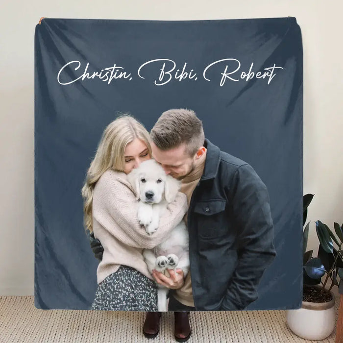 Custom Personalized Photo Dog Mom Dad Quilt/ Single Layer Fleece Blanket - Gift Idea For Family/ Pet Lover