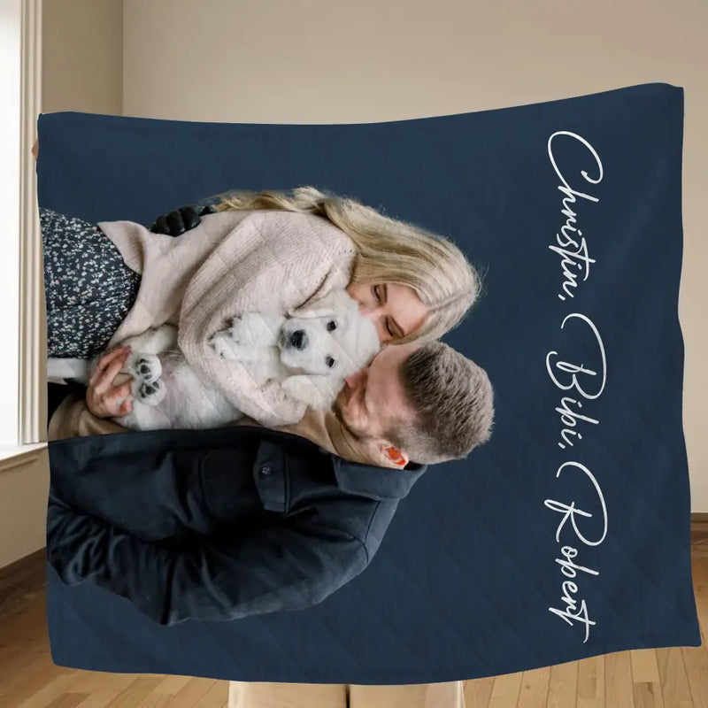 Personalized Photo Dog Mom Dad Quilt/Fleece Throw Blanket - Gift Idea For Family/Pet Lover