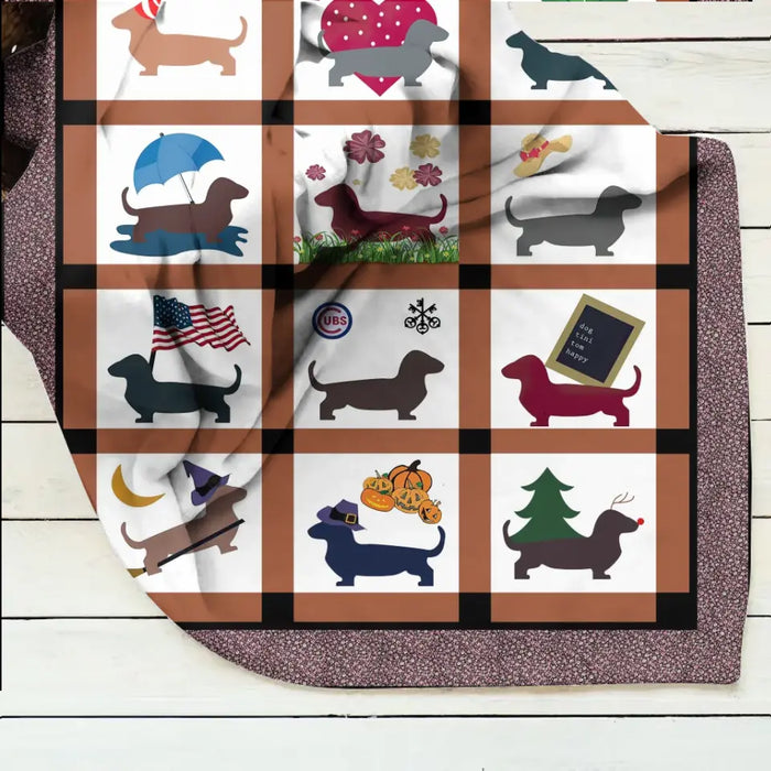 Dachshund Dog Quilt/Single Layer Fleece Blanket - Gift Idea for Dog Lovers