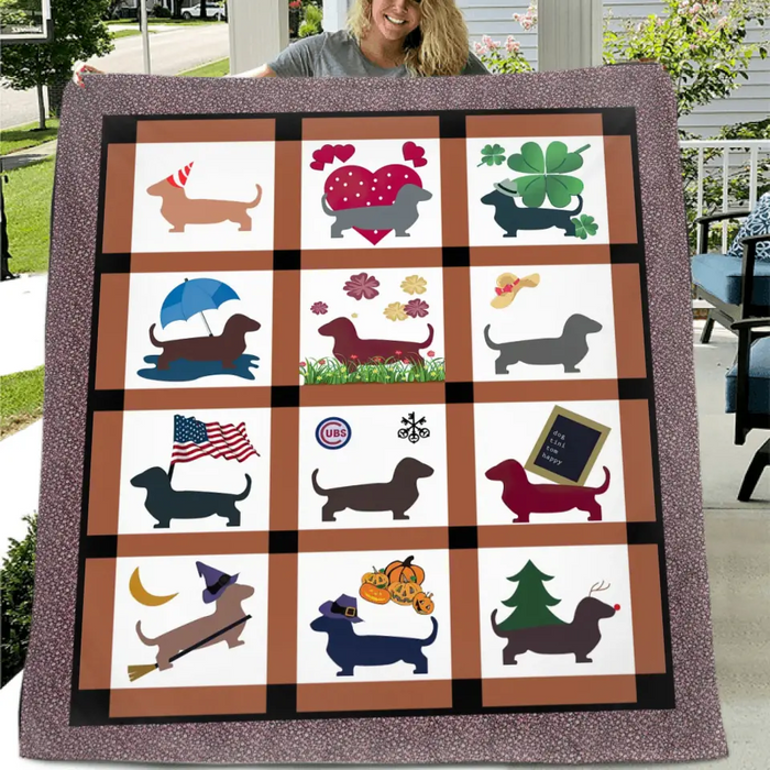 Dachshund Dog Quilt/Single Layer Fleece Blanket - Gift Idea for Dog Lovers