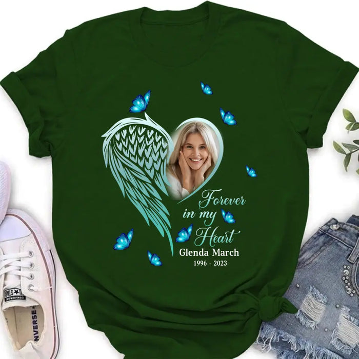 Custom Personalized Memorial Wing Heart Shirt/ Hoodie - Upload Photo - Memorial Gift Idea For Family - Forever In My Heart