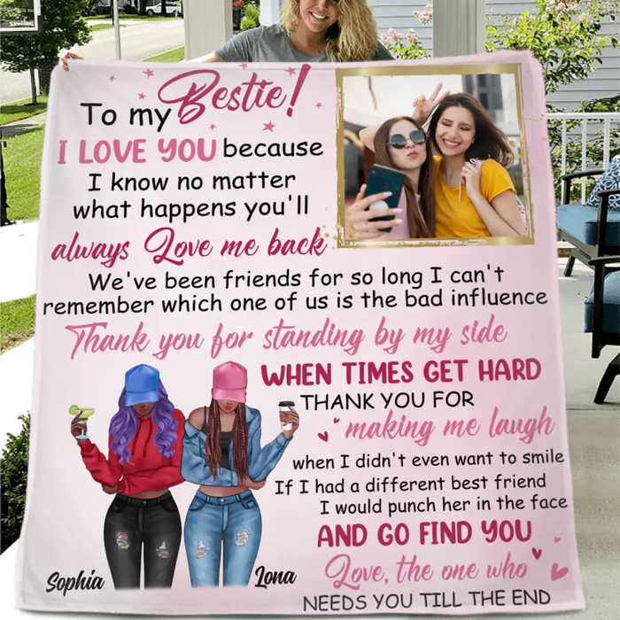 Custom Personalized Best Friend Quilt/ Single Layer Fleece Blanket - Upload Photo - Gift Idea For Besties - To My Bestie I Love You