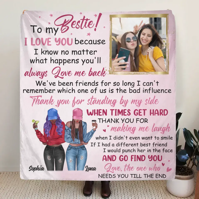 Custom Personalized Best Friend Quilt/ Single Layer Fleece Blanket - Upload Photo - Gift Idea For Besties - To My Bestie I Love You