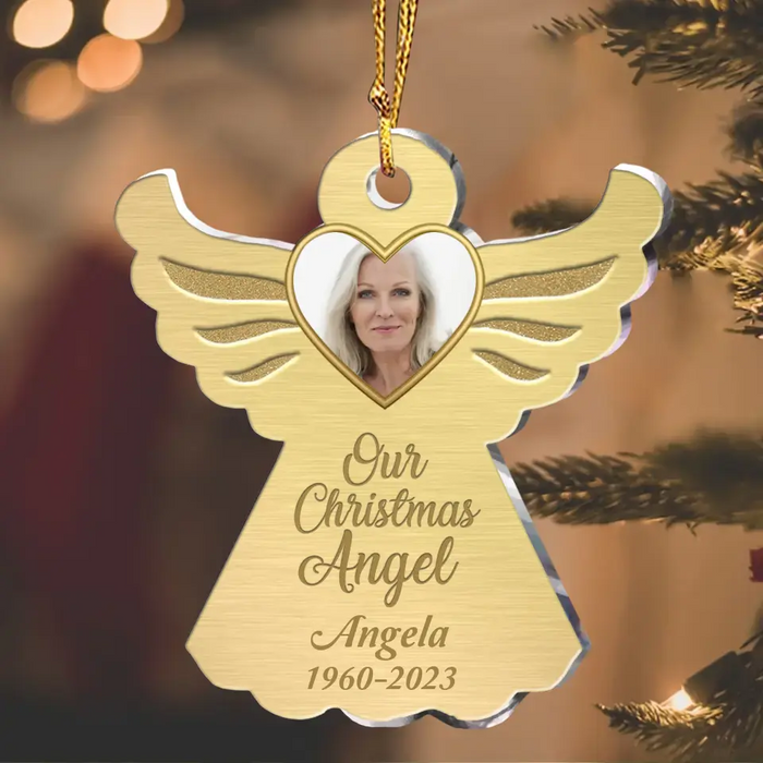 Custom Personalized Memorial Angel Acrylic Ornament - Memorial Gift Idea For Christmas/ Family Member - Upload Photo - Our Christmas Angel