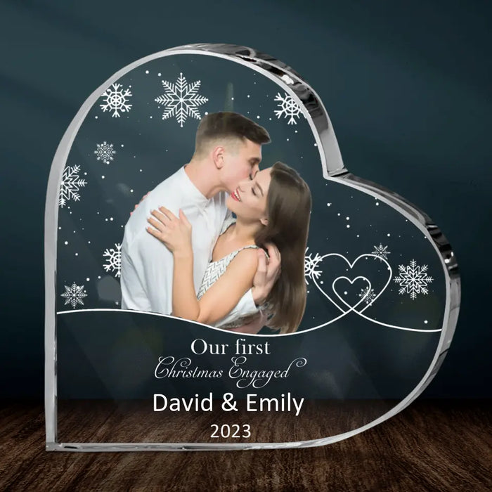 Custom Personalized Couple Photo Crystal Heart - Christmas Gift Idea for Couple - Our First Christmas Engaged/Married