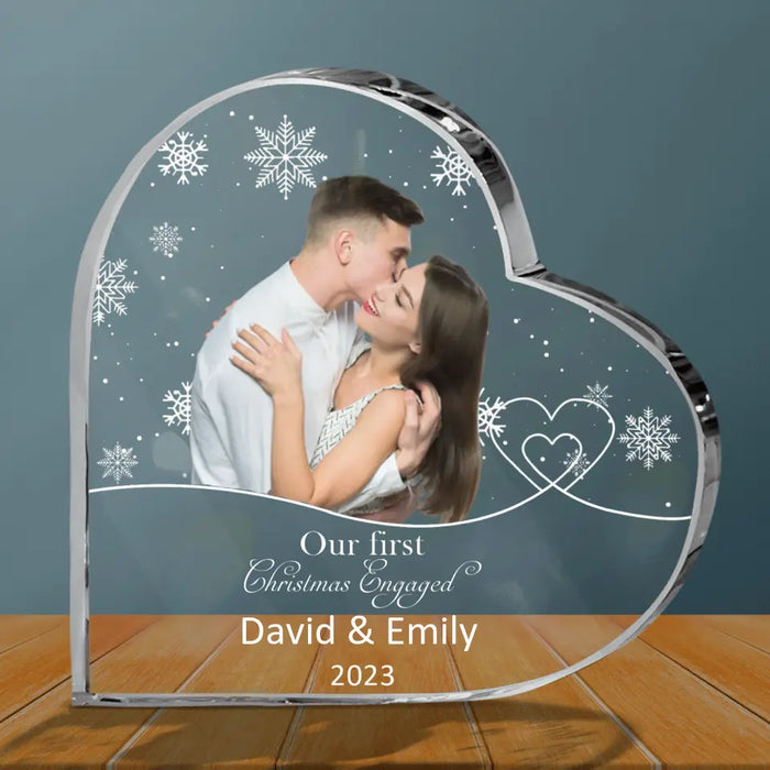 Custom Personalized Couple Photo Crystal Heart - Christmas Gift Idea for Couple - Our First Christmas Engaged/Married