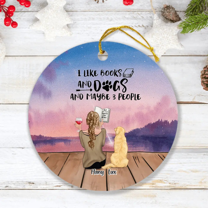 Custom Personalized Dog Book Mom Ornament - Woman With Upto 4 Dogs - Best Gift For Dog Lover - I Like Books And Dogs