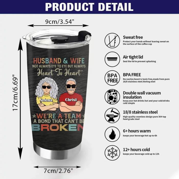 Custom Personalized Couple Tumbler - Gift Idea For Couple/Her/Him - Husband & Wife Not Always Eye To Eye But Always Heart To Heart