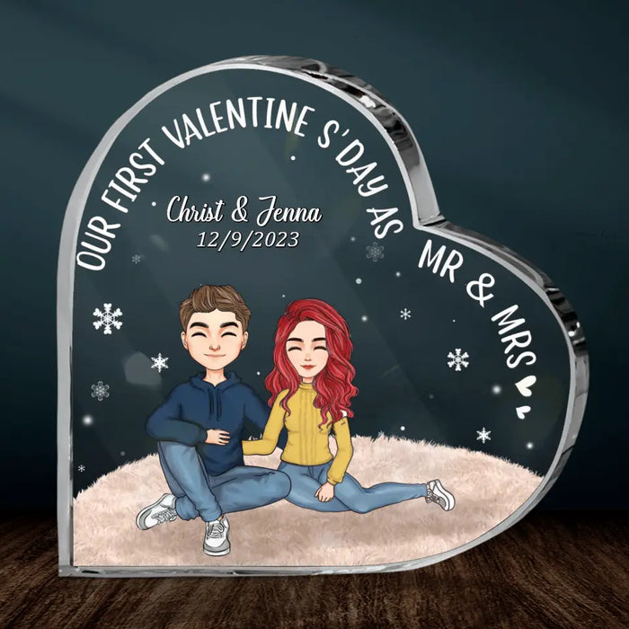 Custom Personalized Couple Crystal Heart - Christmas Gift Idea for Couple - Our First Valentine's Day As Mr & Mrs