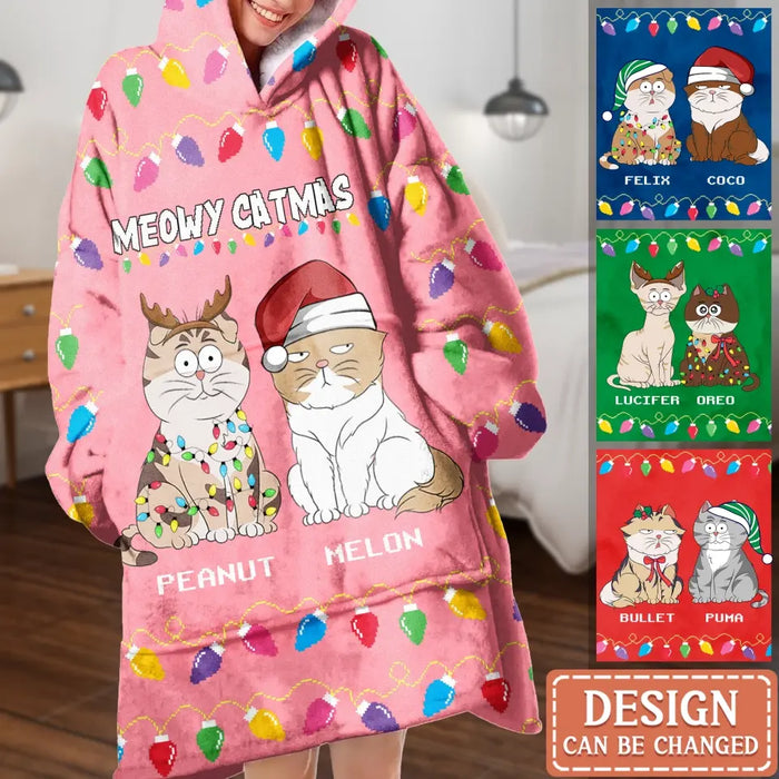 Custom Personalized Dog Mom Multicolor Blanket Hoodie - Up to 3 Dogs - Christmas Gift Idea For Dog Mom - Merry Woofmas