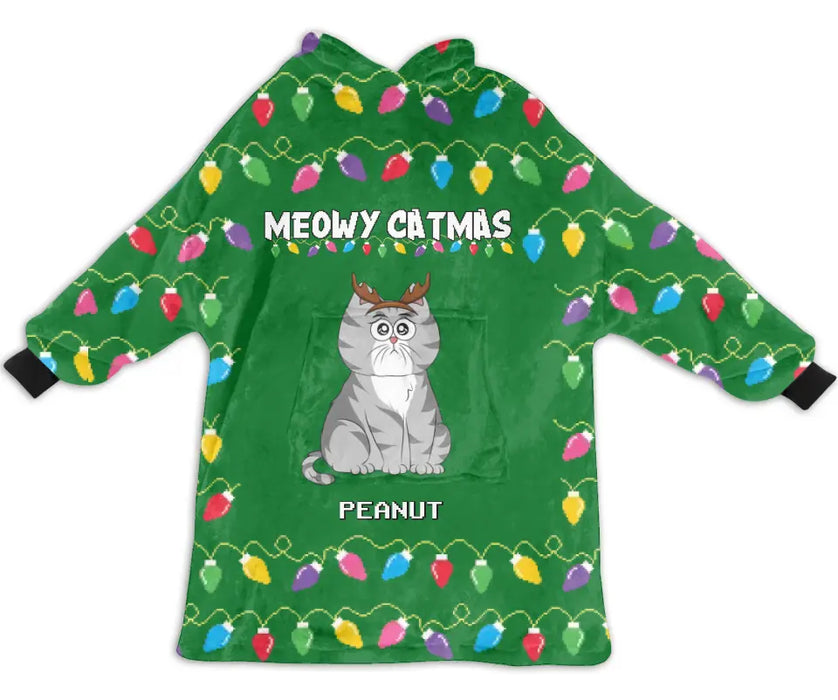 Custom Personalized Cat Mom Multicolor Blanket Hoodie - Up to 4 Cats - Christmas Gift Idea For Cat Lover - Meowy Catmas