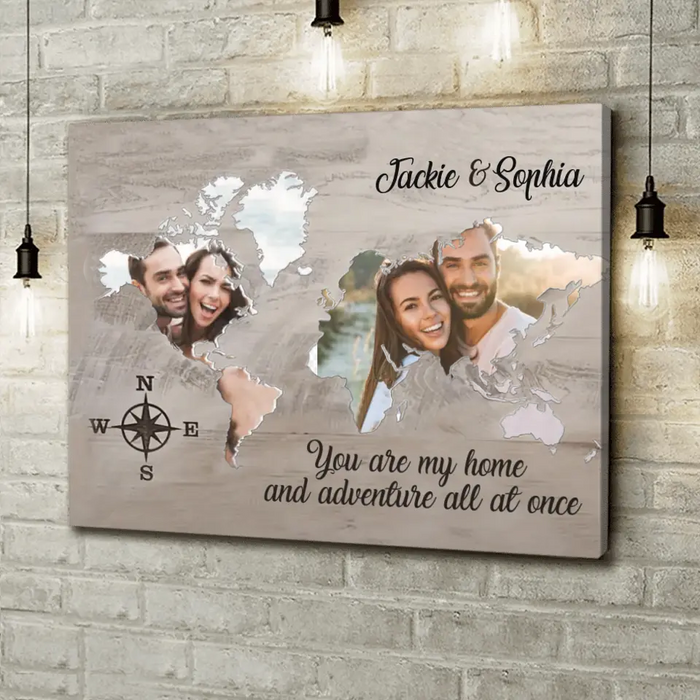 Custom Personalized Couple Photo Horizontal Canvas - Gift Idea For Couple/Husband/Wife - You Are My Home And Adventure At All Once