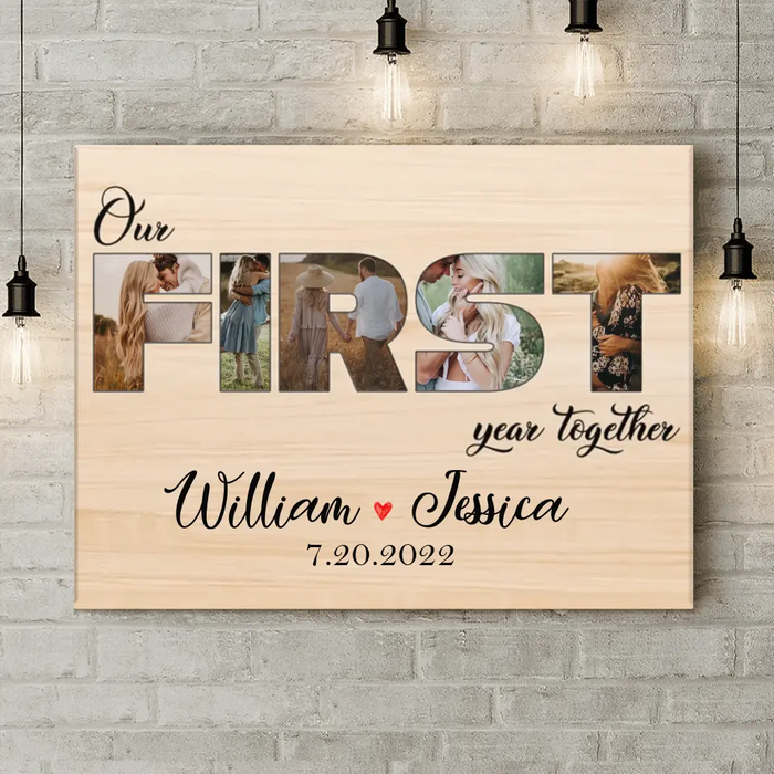 Custom Personalized Couple Photo Horizontal Canvas - Gift Idea For Couple/Husband/Wife - Our First Year Together