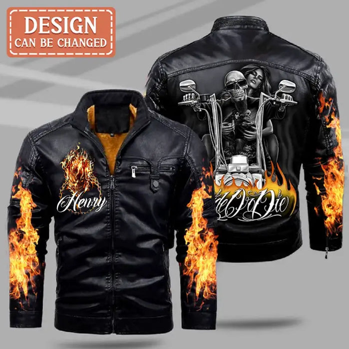 Custom Personalized Biker Fleece Decorative Zipper Leather Jacket - Gift Idea for Biker - Ride Or Die