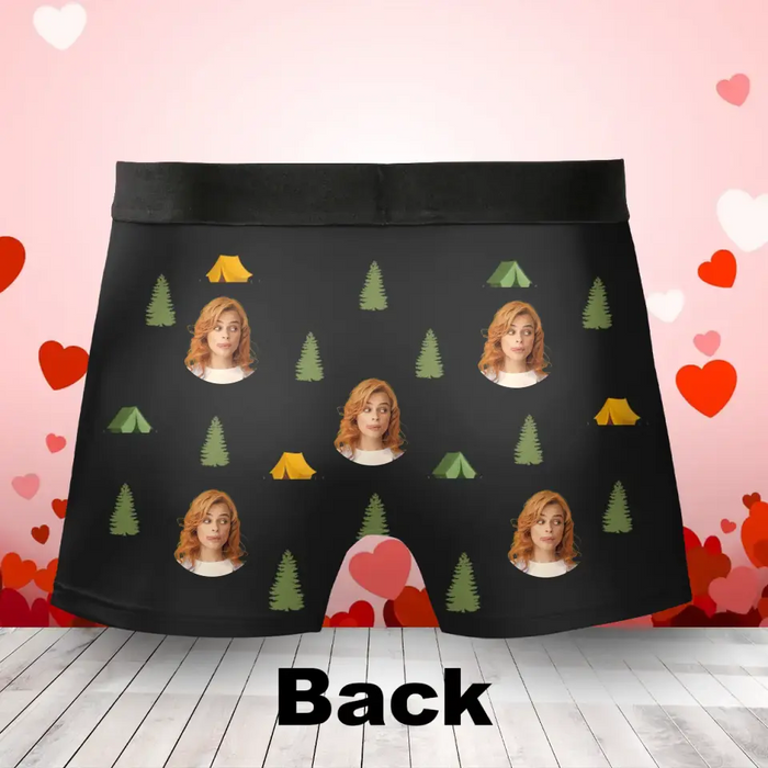 Custom Personalized Funny Camper Couple Men's Boxer Briefs - Upload Photo - Funny/ Valentines Gift Idea For Men, Boyfriend, Husband - I Love Eating Your Sausage In The Woods