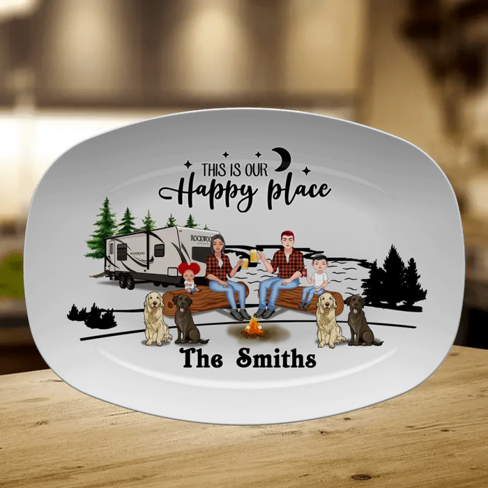 Custom Personalized Camping Serving Platter - Gift Idea For Camping Lovers/ Couple/ Family - This Is Our Happy Place