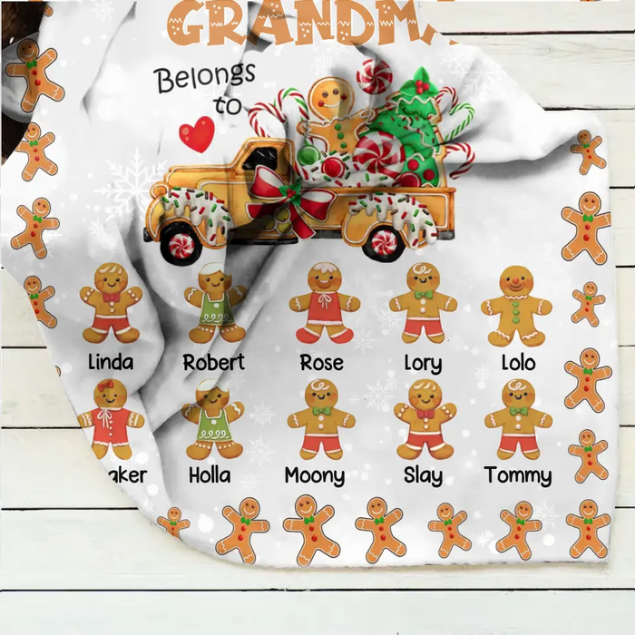 Custom Personalized Christmas Gingerbread Grandma Quilt/Single Layer Fleece Blanket - Upto 10 Grandkids - Christmas Gift Idea For Grandma - This Grandma Belongs To